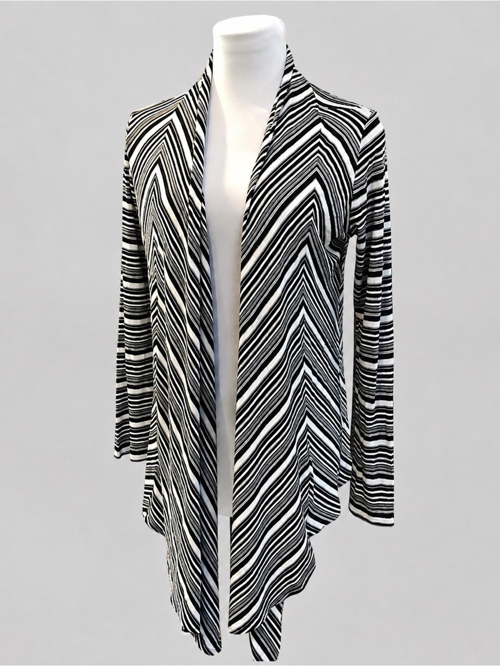Black White Striped Draping Layering Thin Jacket M